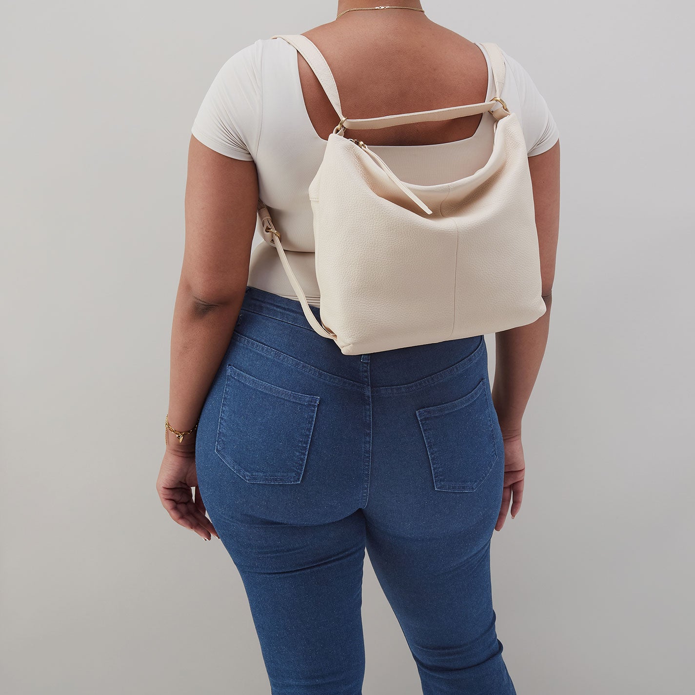 Emily Convertible Backpack In Pebbled Leather - Cream - Image 5