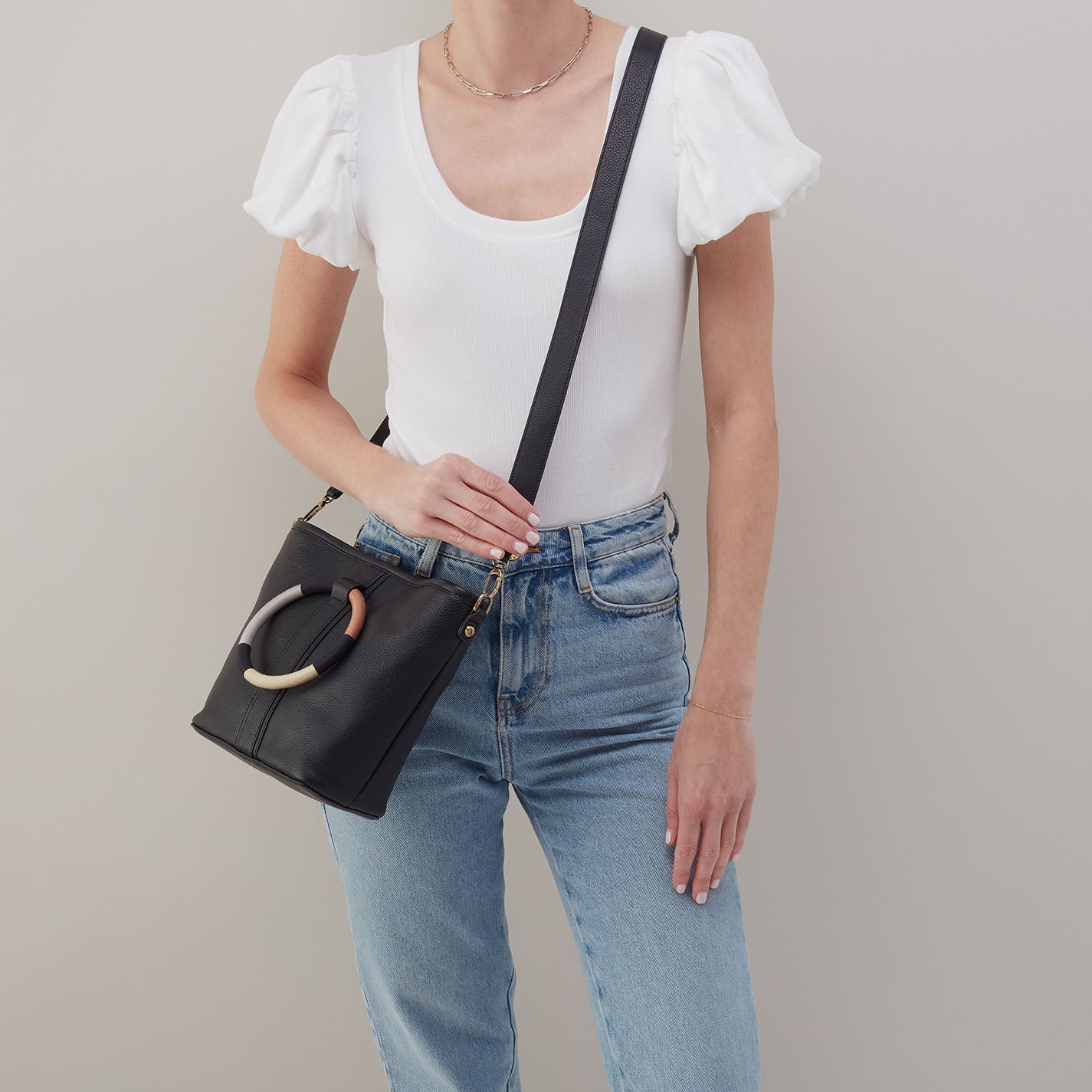 Luna Small Tote In Pebbled Leather - Black - Image 2