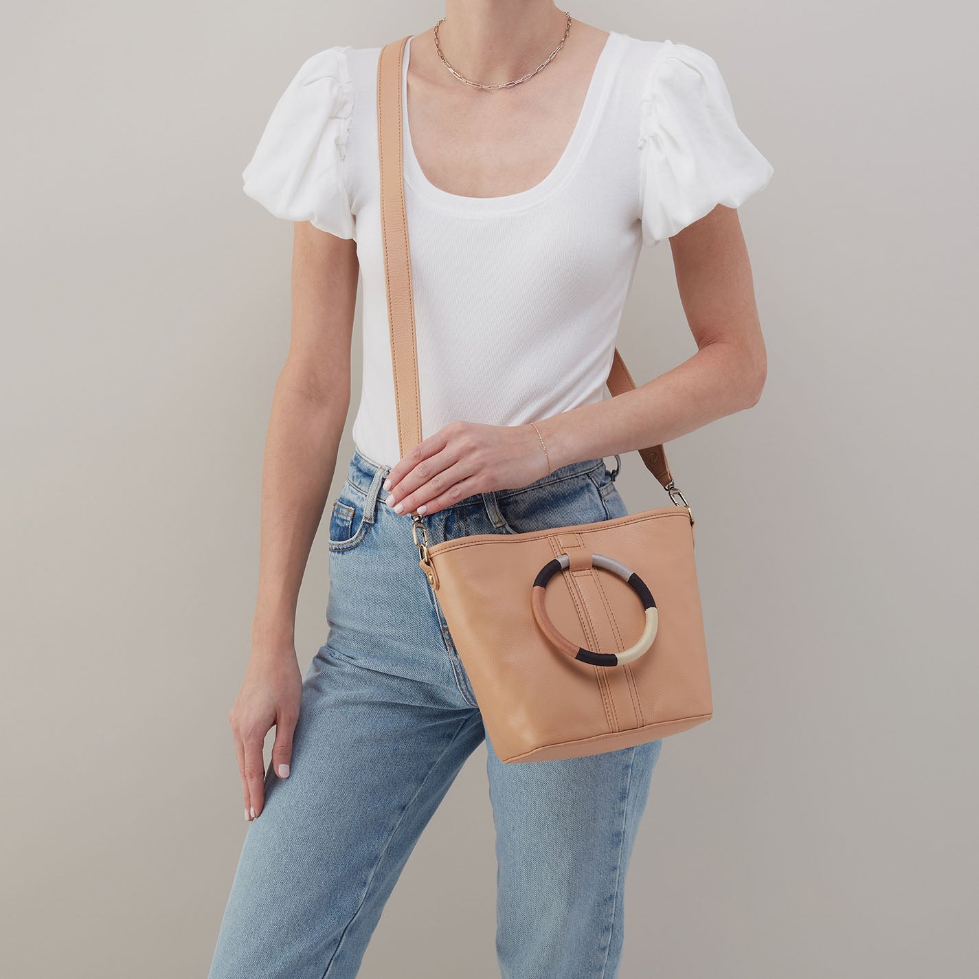 Luna Small Tote In Pebbled Leather - Porcini - Image 3