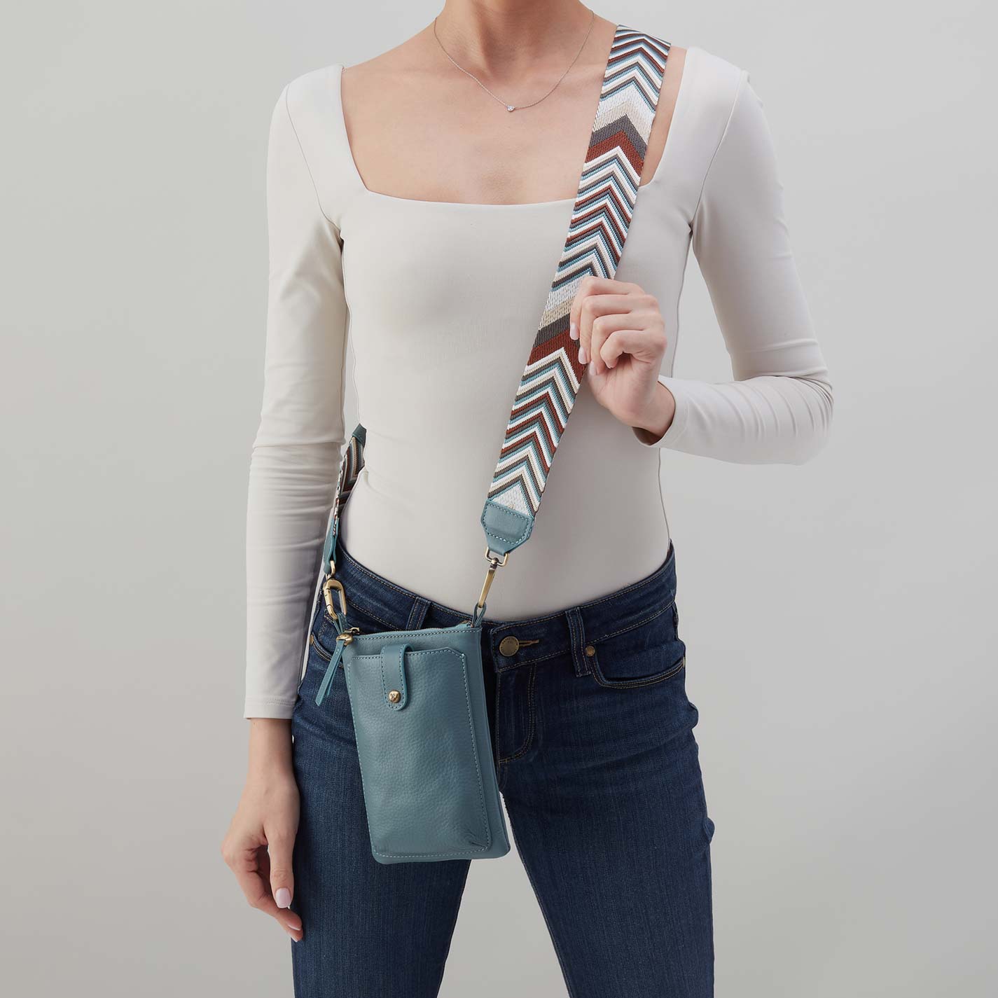 Cass Phone Crossbody in Pebbled Leather - Agave Leaf - Image 2
