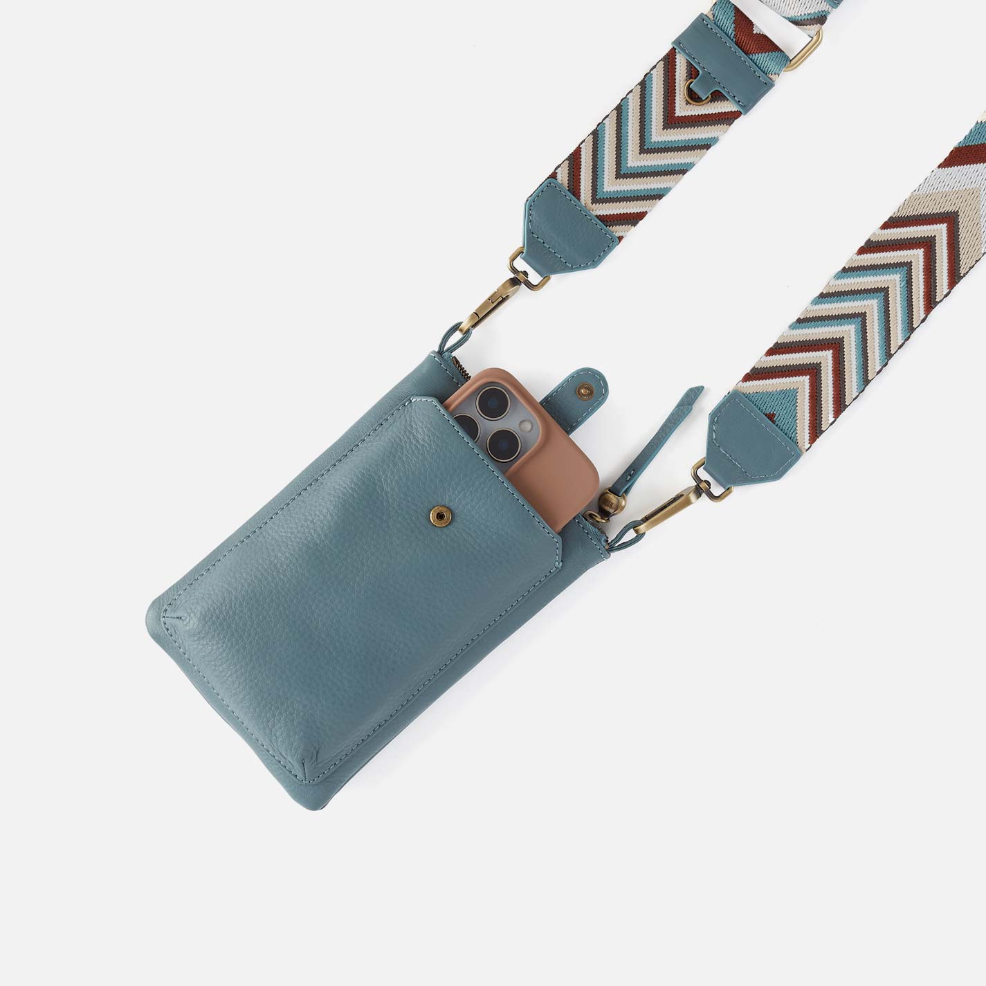 Cass Phone Crossbody in Pebbled Leather - Agave Leaf - Image 3