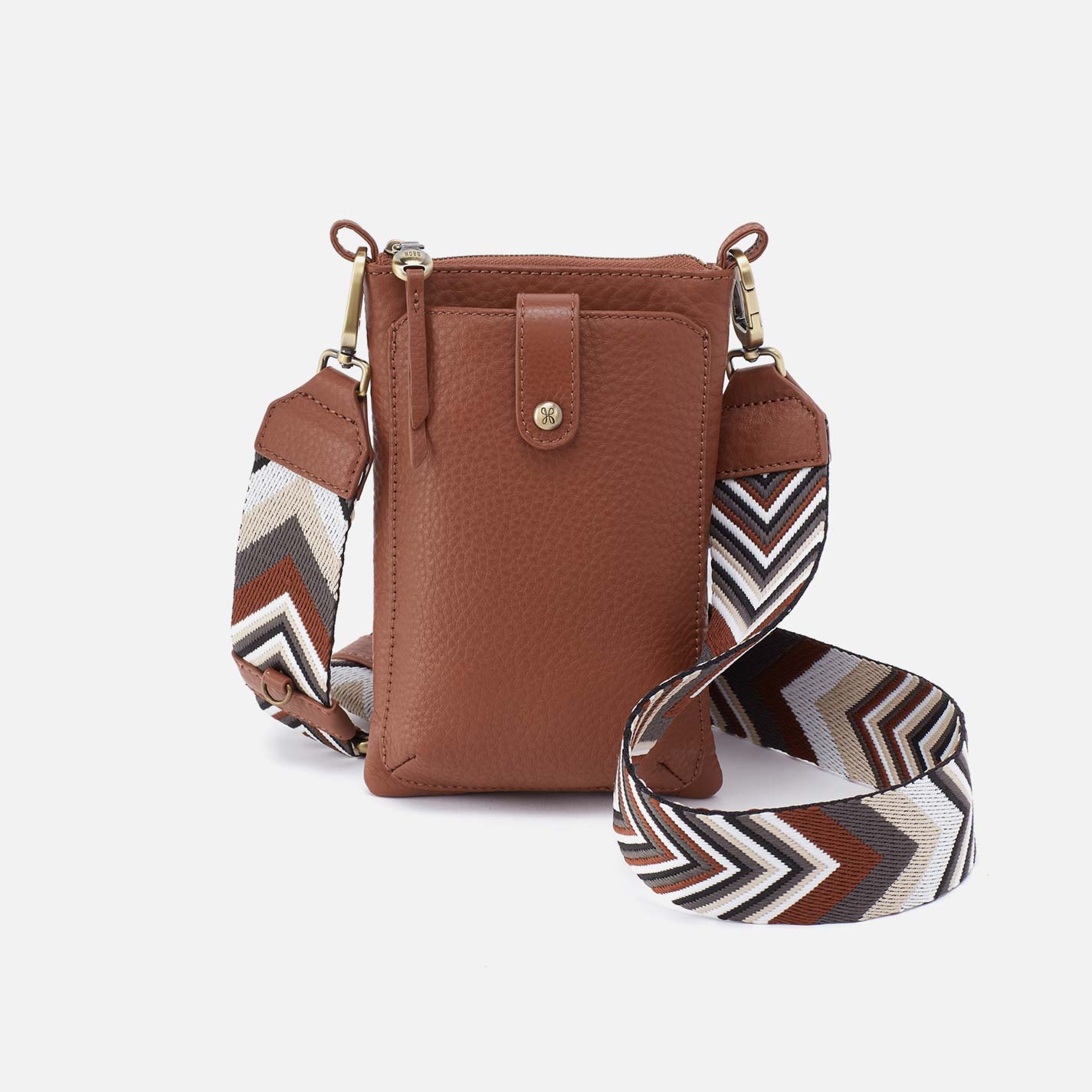 Cass Phone Crossbody in Pebbled Leather - Bridle Brown