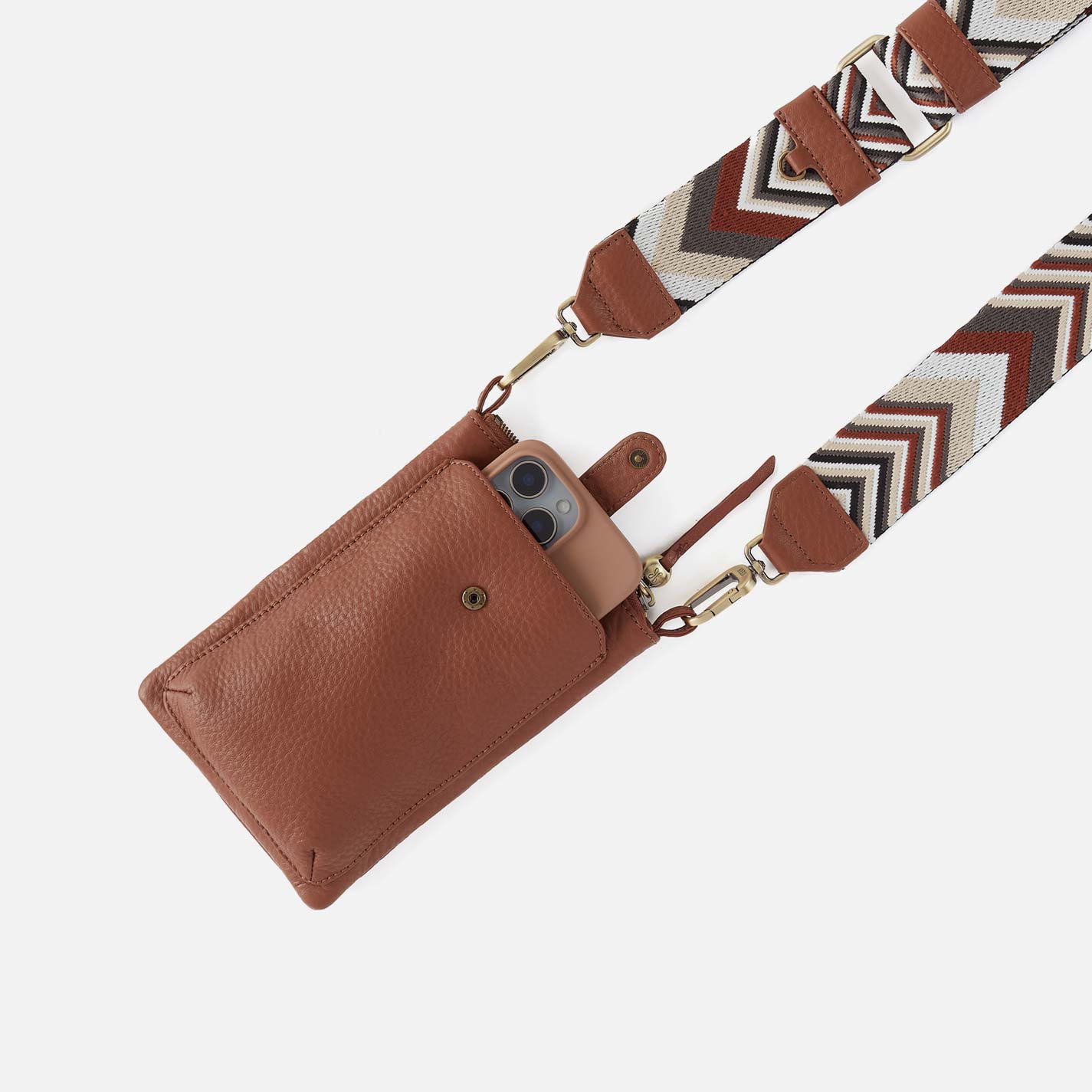 Cass Phone Crossbody in Pebbled Leather - Bridle Brown - Image 3