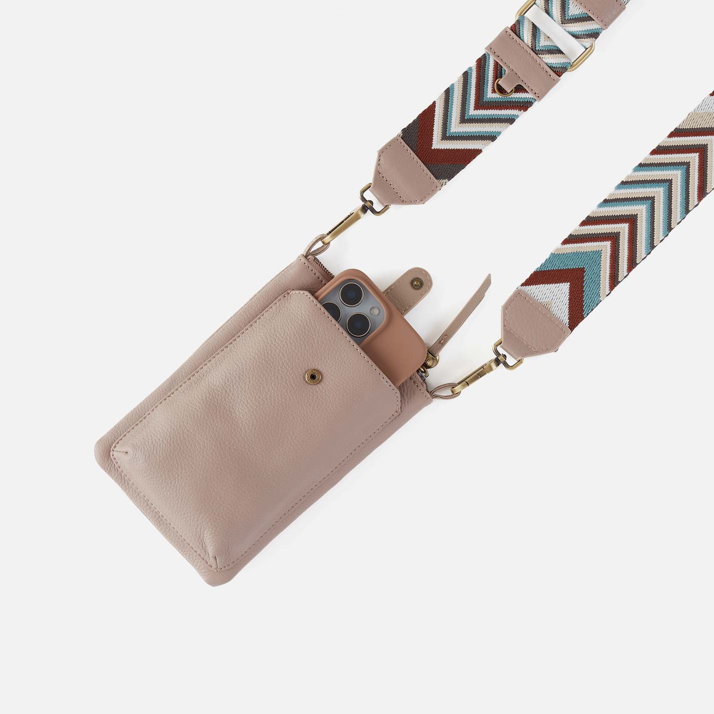 Cass Phone Crossbody in Pebbled Leather - Warm Adobe - Image 3