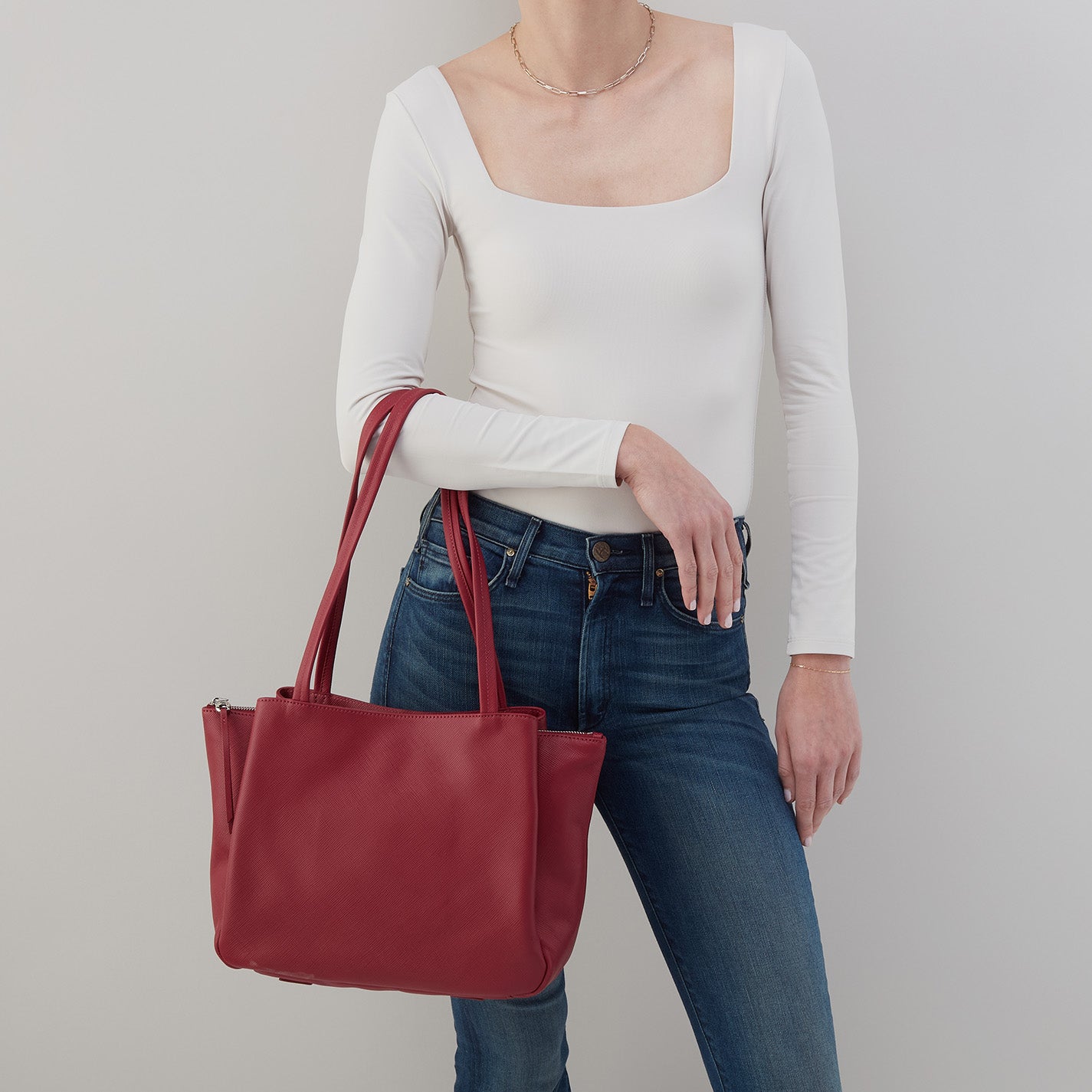 Essential Medium Tote In Soft Saffiano Leather - Cranberry - Image 3