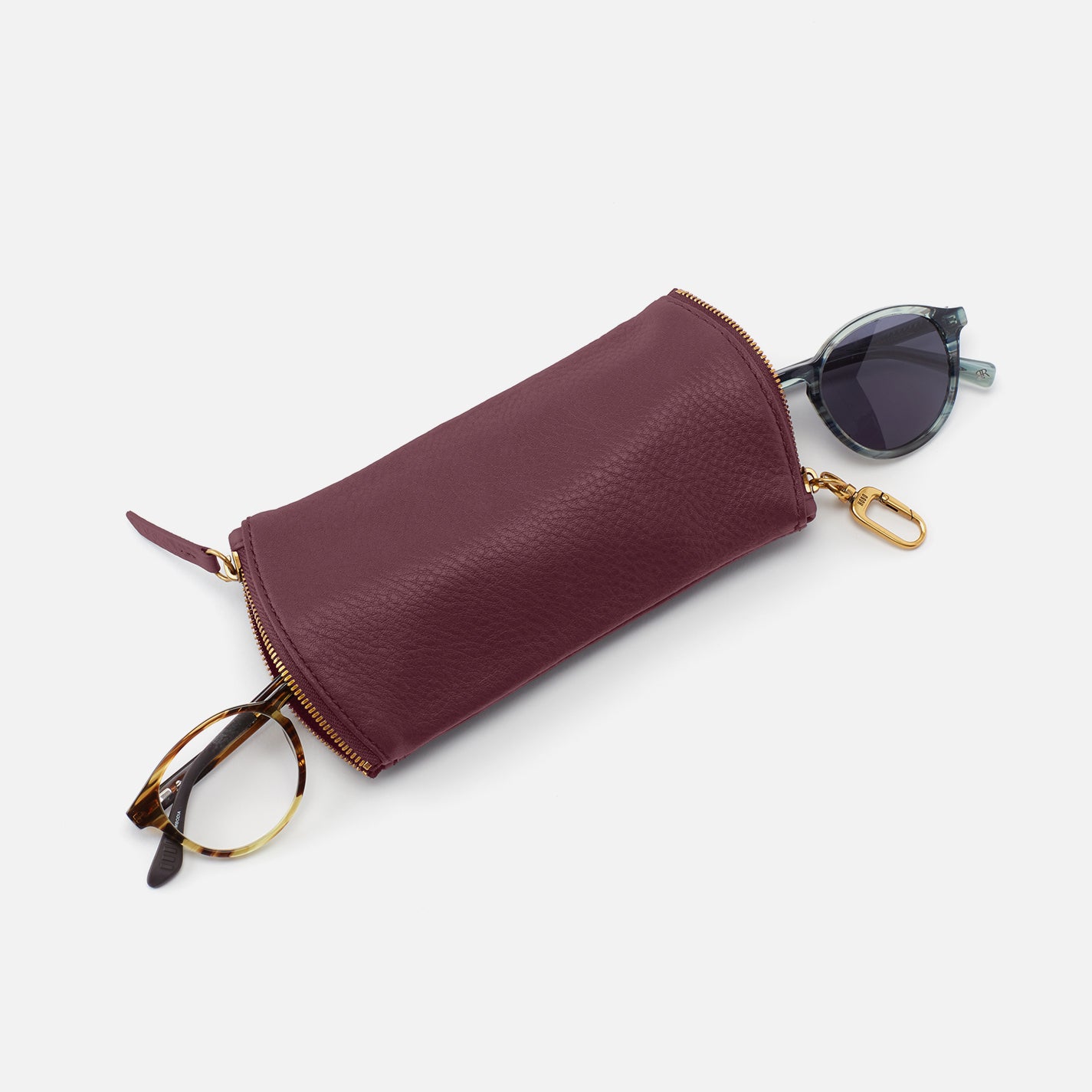 Spark Double Eyeglass Case in Pebbled Leather - Mulberry Glaze - Image 2