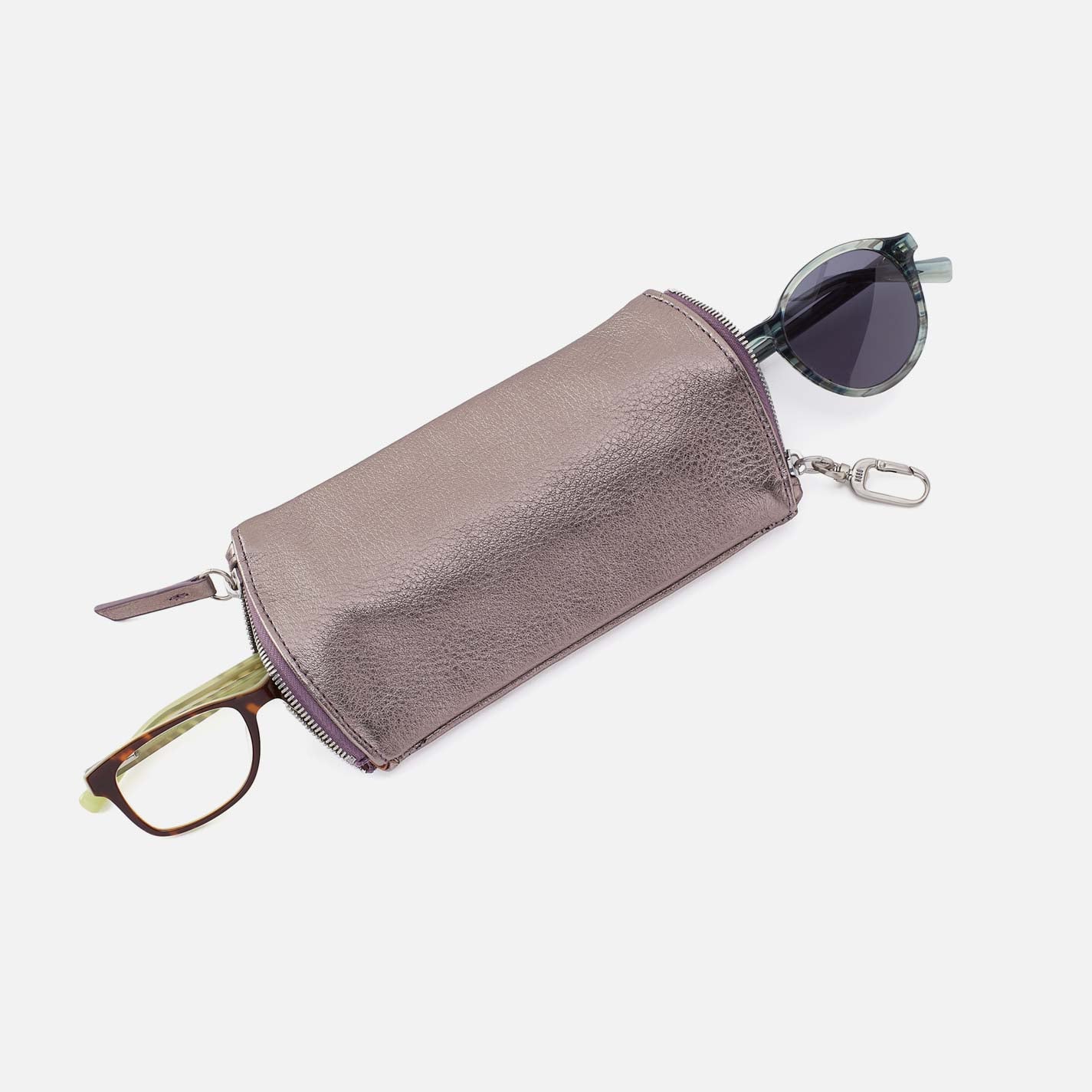 Spark Double Eyeglass Case in Metallic Leather - Pewter Spur - Image 2