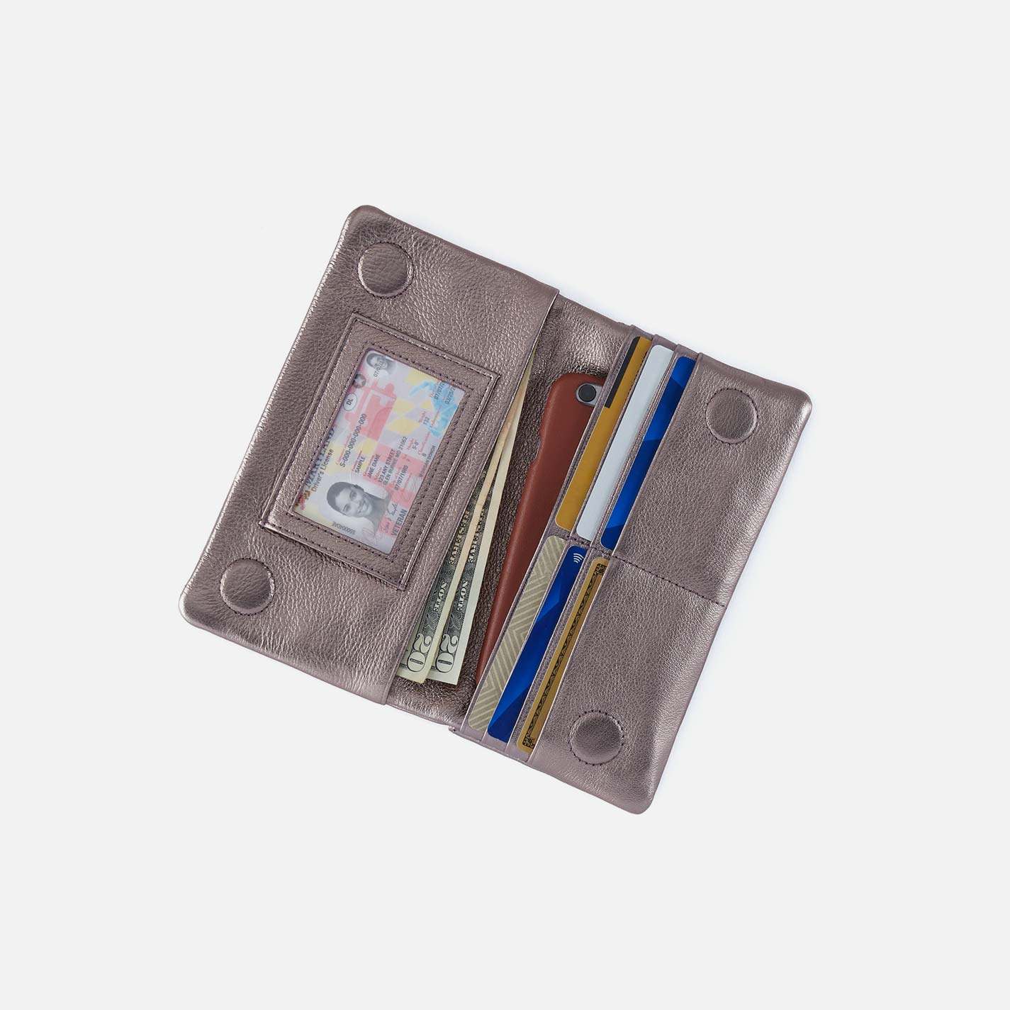 Lumen Continental Wallet in Metallic Leather - Pewter Spur - Image 2