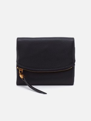 Fern Medium Trifold Wallet In Pebbled Leather - Black