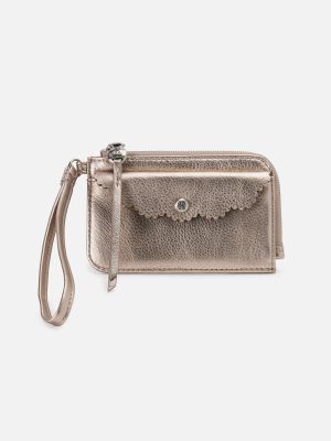 Tabby Card Wristlet In Metallic Leather - Cameo Quartz