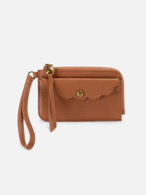 Tabby Card Wristlet In Pebbled Leather - Warm Honey