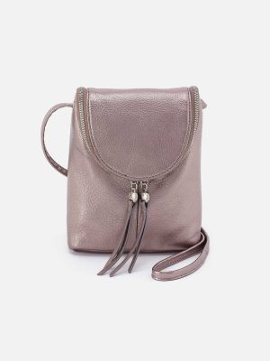 Fern Crossbody in Metallic Leather - Pewter Spur
