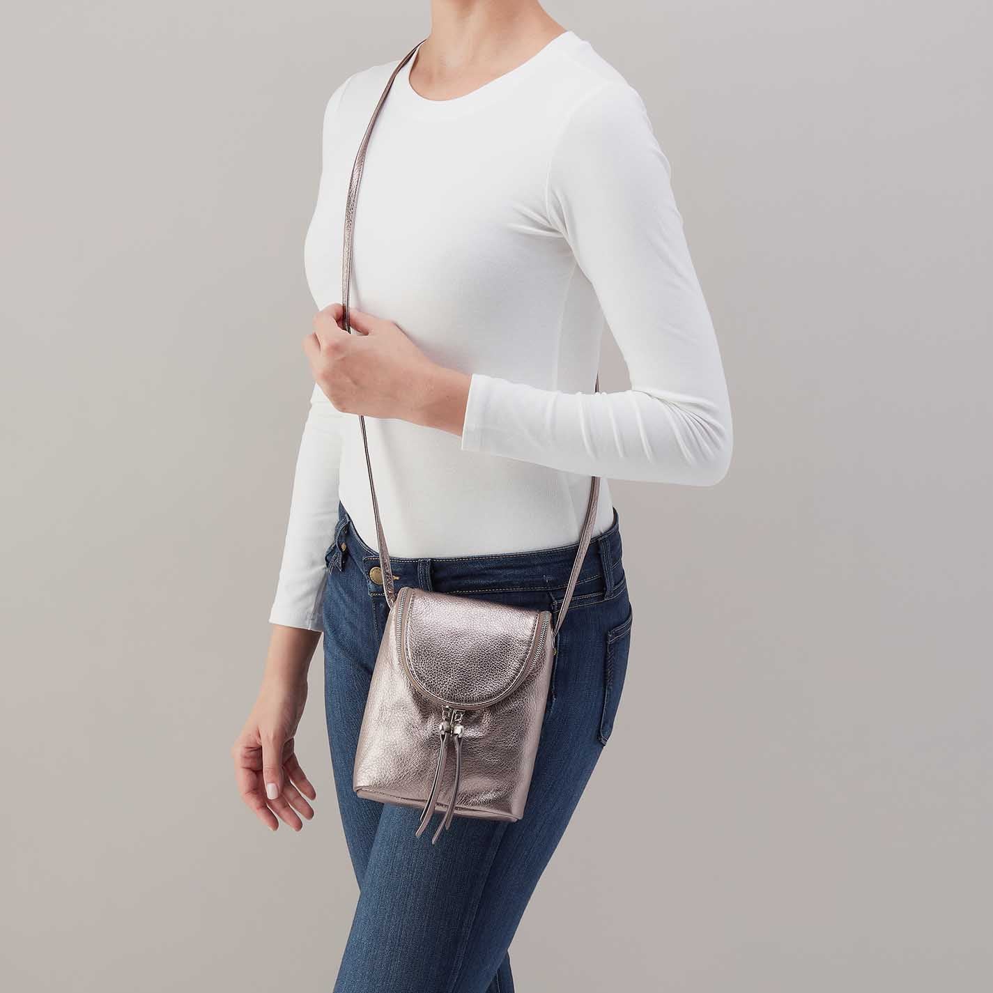 Fern Crossbody in Metallic Leather - Pewter Spur - Image 2