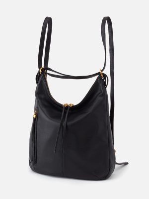 Merrin Convertible Backpack in Pebbled Leather - Black