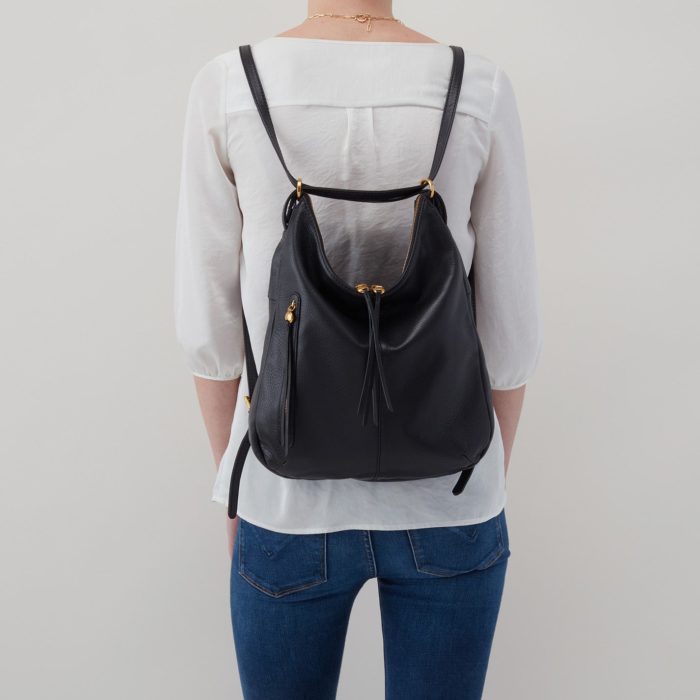 Merrin Convertible Backpack in Pebbled Leather - Black - Image 4