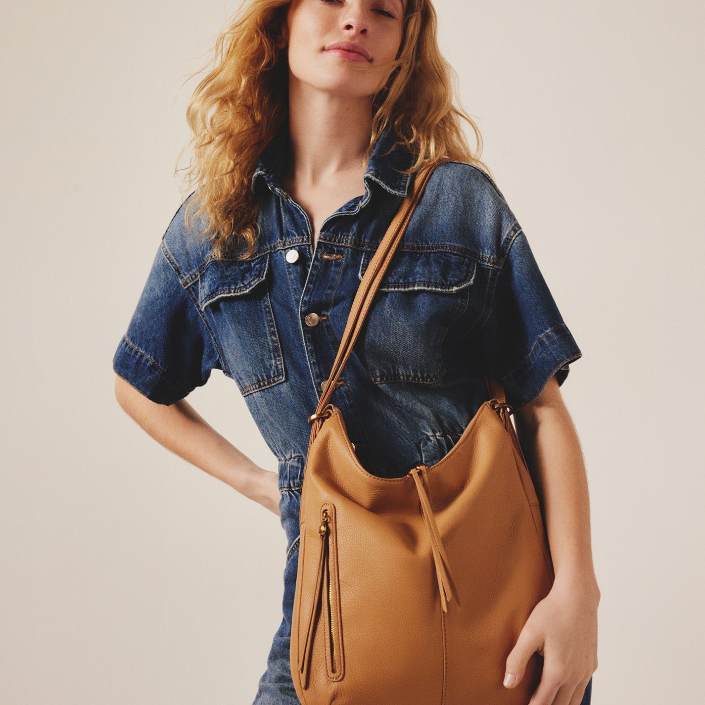 Merrin Convertible Backpack in Pebbled Leather - Sandstorm - Image 2