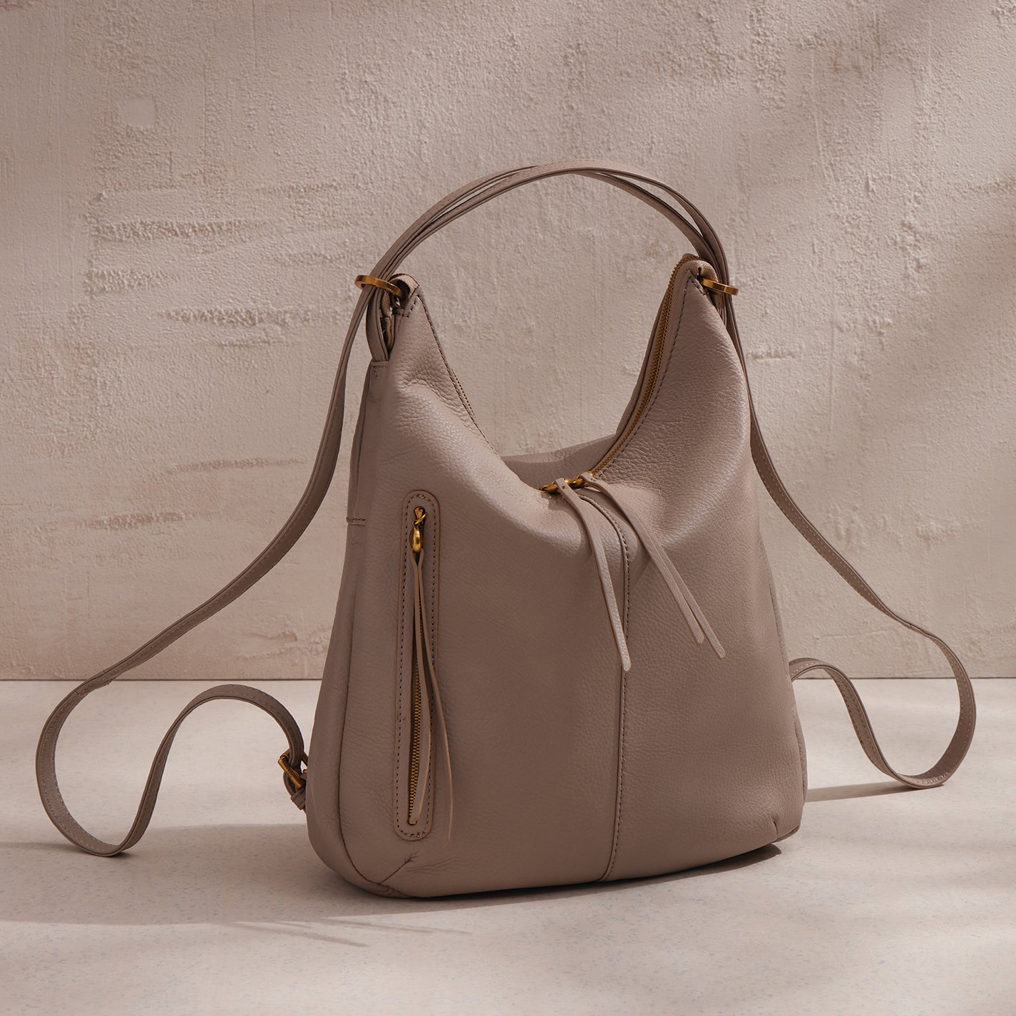 Merrin Convertible Backpack in Pebbled Leather - Taupe - Image 2