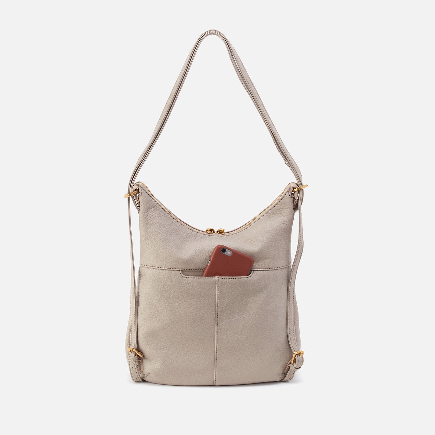Merrin Convertible Backpack in Pebbled Leather - Taupe - Image 6