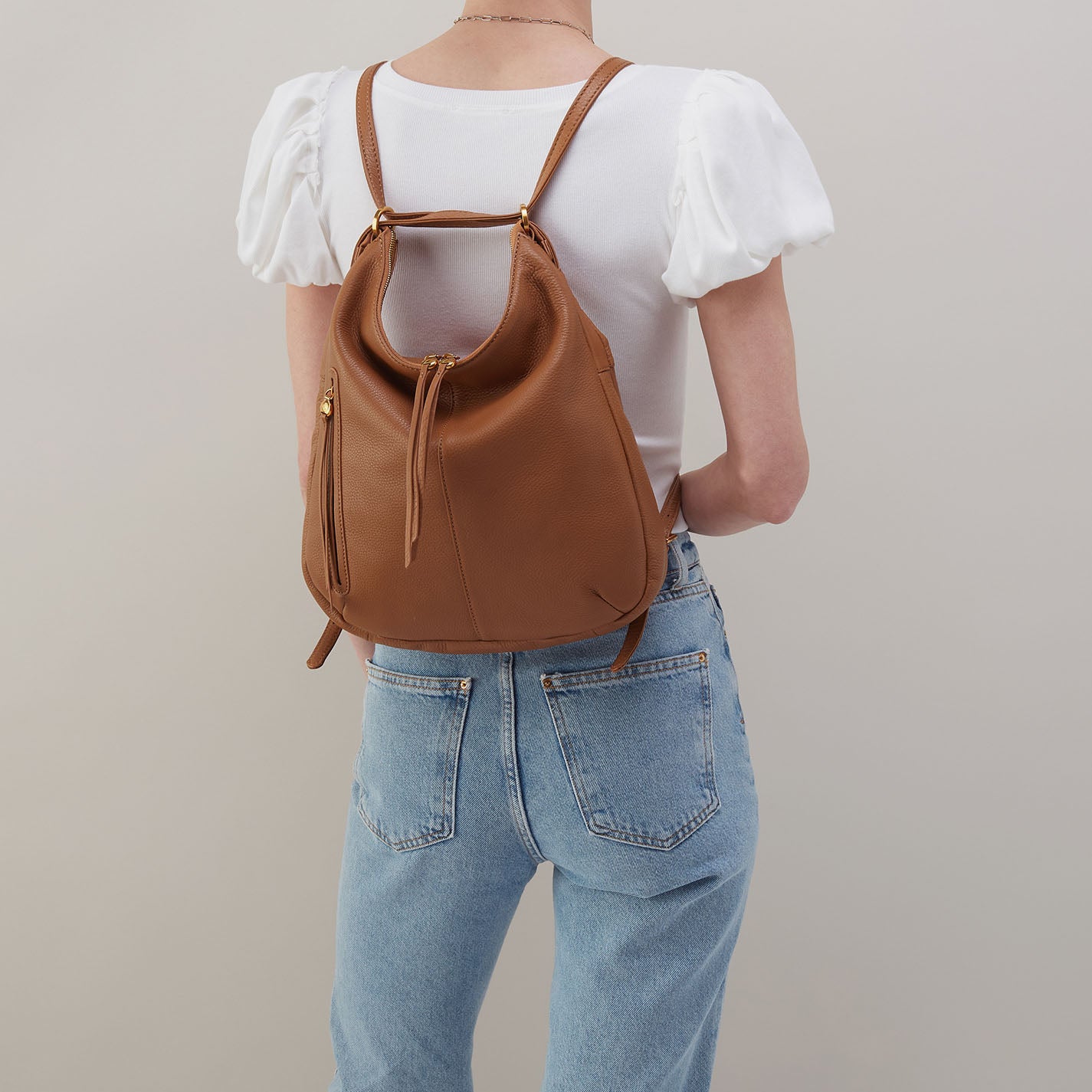 Merrin Convertible Backpack In Pebbled Leather - Warm Honey - Image 4