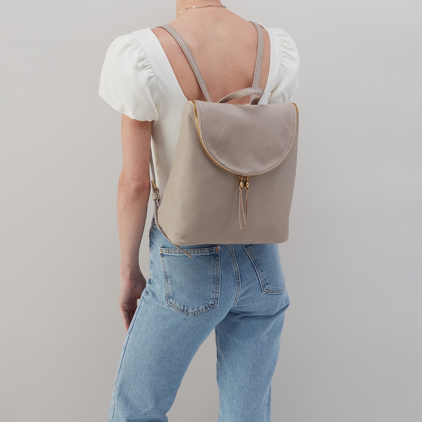 Fern Backpack in Pebbled Leather - Taupe - Image 2