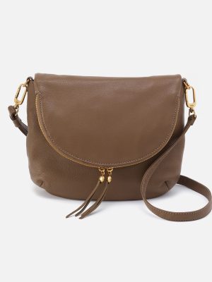 Fern Foldover Messenger In Pebbled Leather - Dark Elm