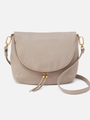Fern Foldover Messenger In Pebbled Leather - Taupe