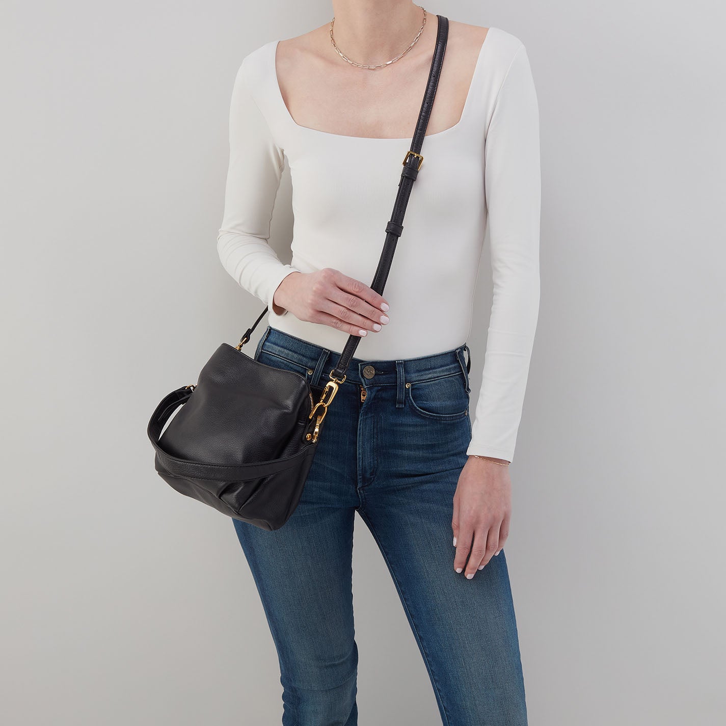 Starr Convertible Shoulder Bag in Pebbled Leather - Black - Image 2