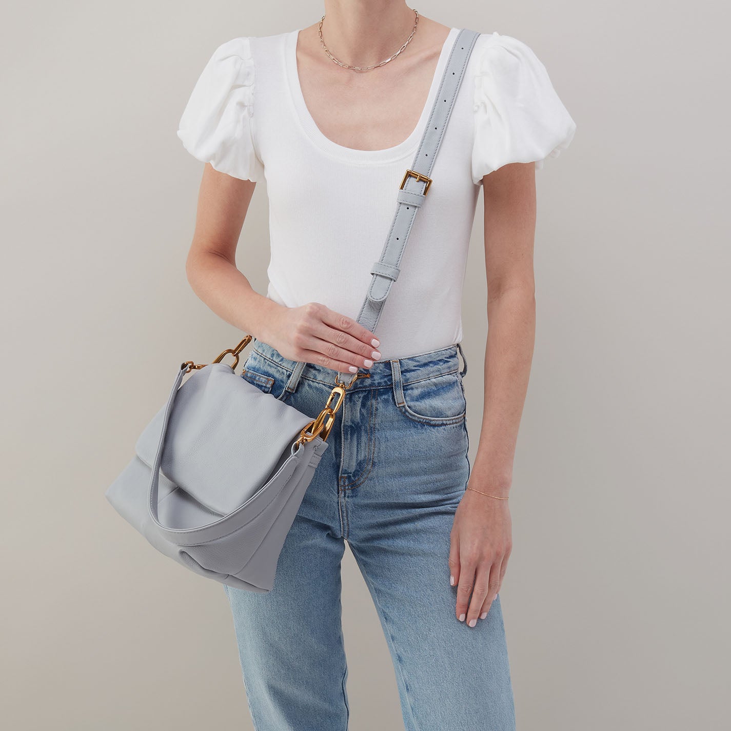 Harley Convertible Shoulder Bag In Pebbled Leather - Blue Pearl - Image 2