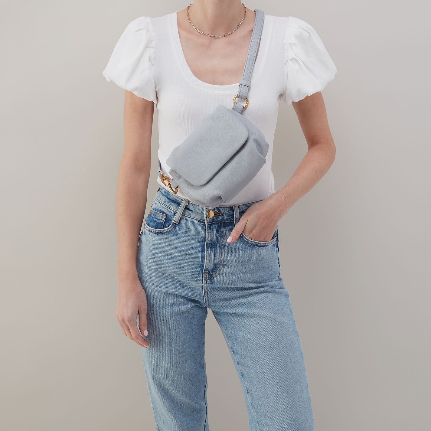 Harley Crossbody Sling In Pebbled Leather - Blue Pearl - Image 3