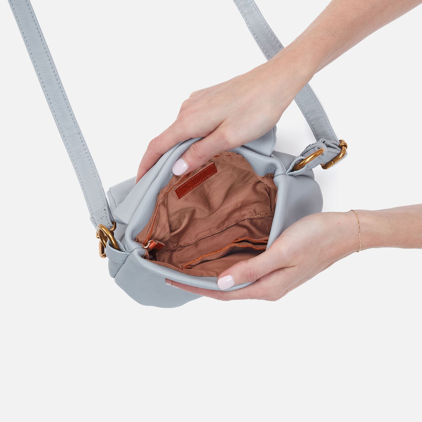 Harley Crossbody Sling In Pebbled Leather - Blue Pearl - Image 4