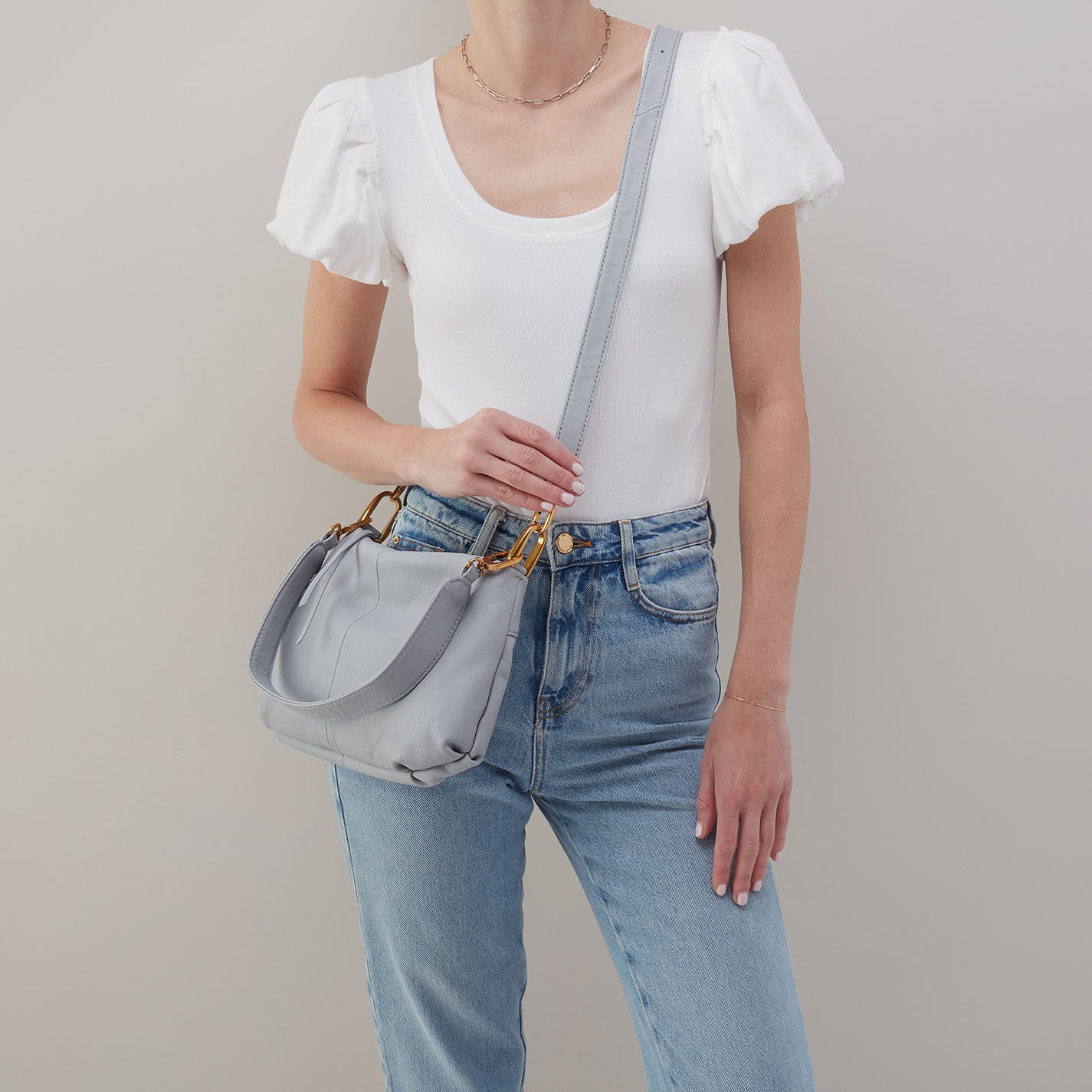 Advance Shoulder Bag In Pebbled Leather - Blue Pearl - Image 3