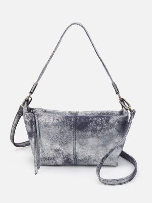 Laguna Crossbody In Metallic Leather - Blue Pewter