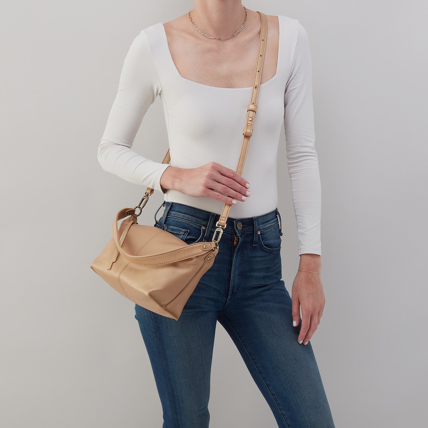 Laguna Crossbody In Metallic Leather - Dusty Gold - Image 2