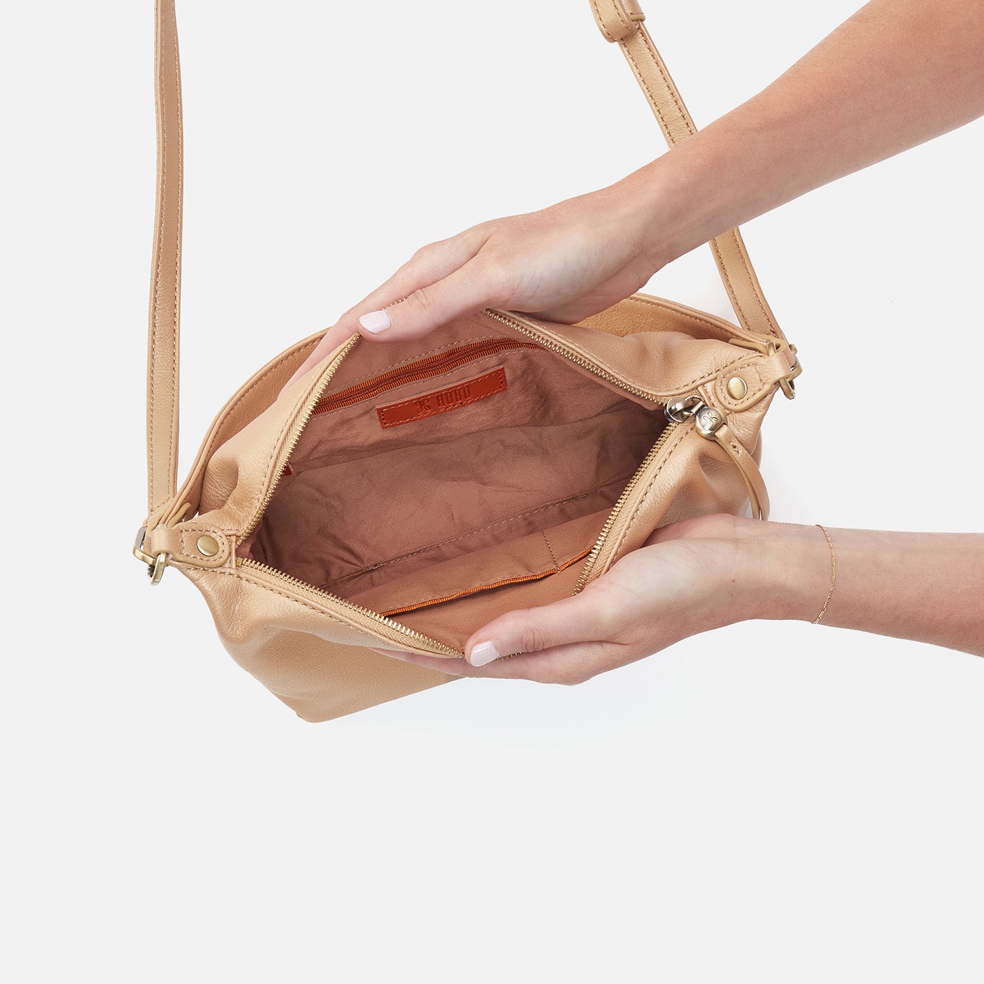 Laguna Crossbody In Metallic Leather - Dusty Gold - Image 3