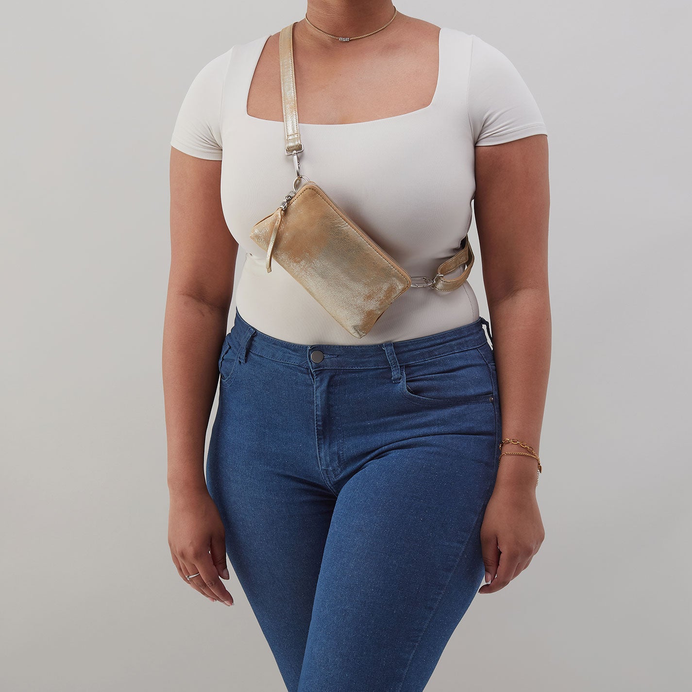 Fern Slim Belt Bag In Metallic Leather - Saddle Stardust - Image 3