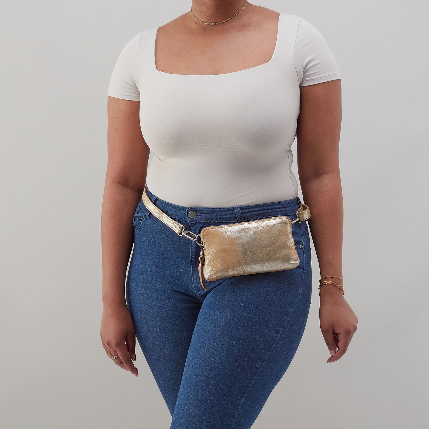 Fern Slim Belt Bag In Metallic Leather - Saddle Stardust - Image 5