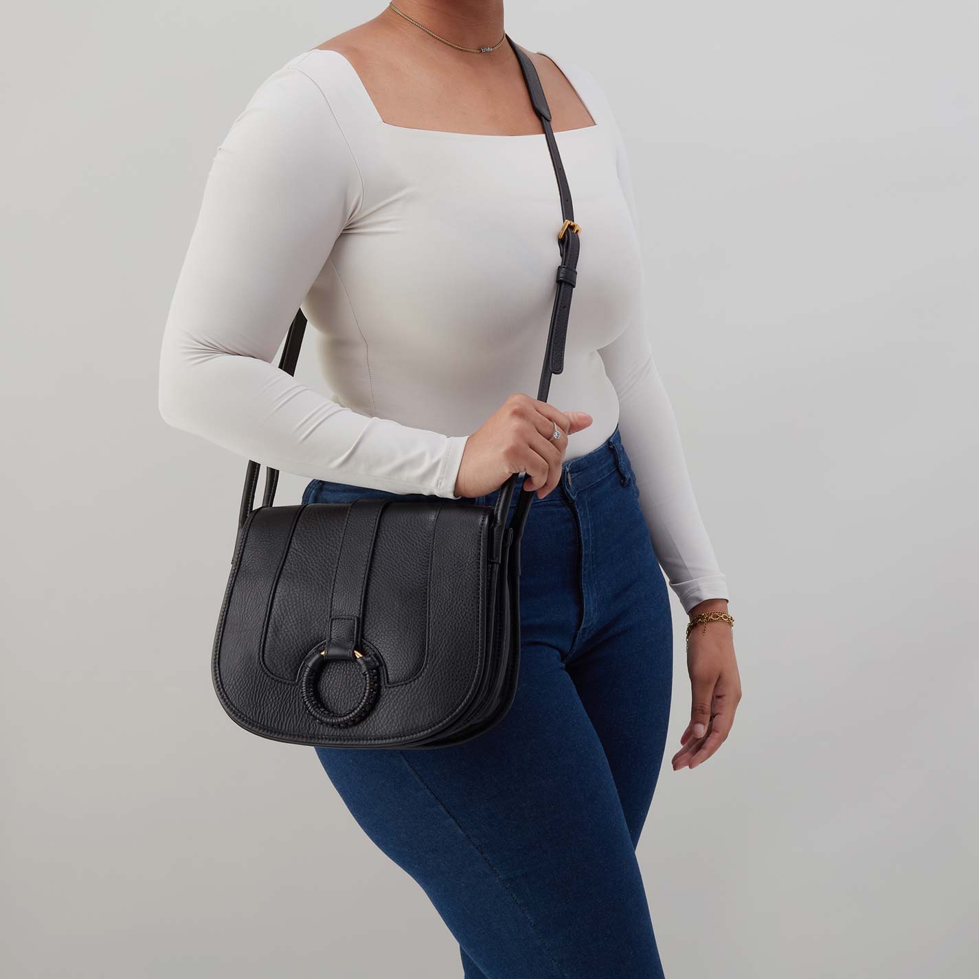 Kiva Large Crossbody in Pebbled Leather - Black - Image 3