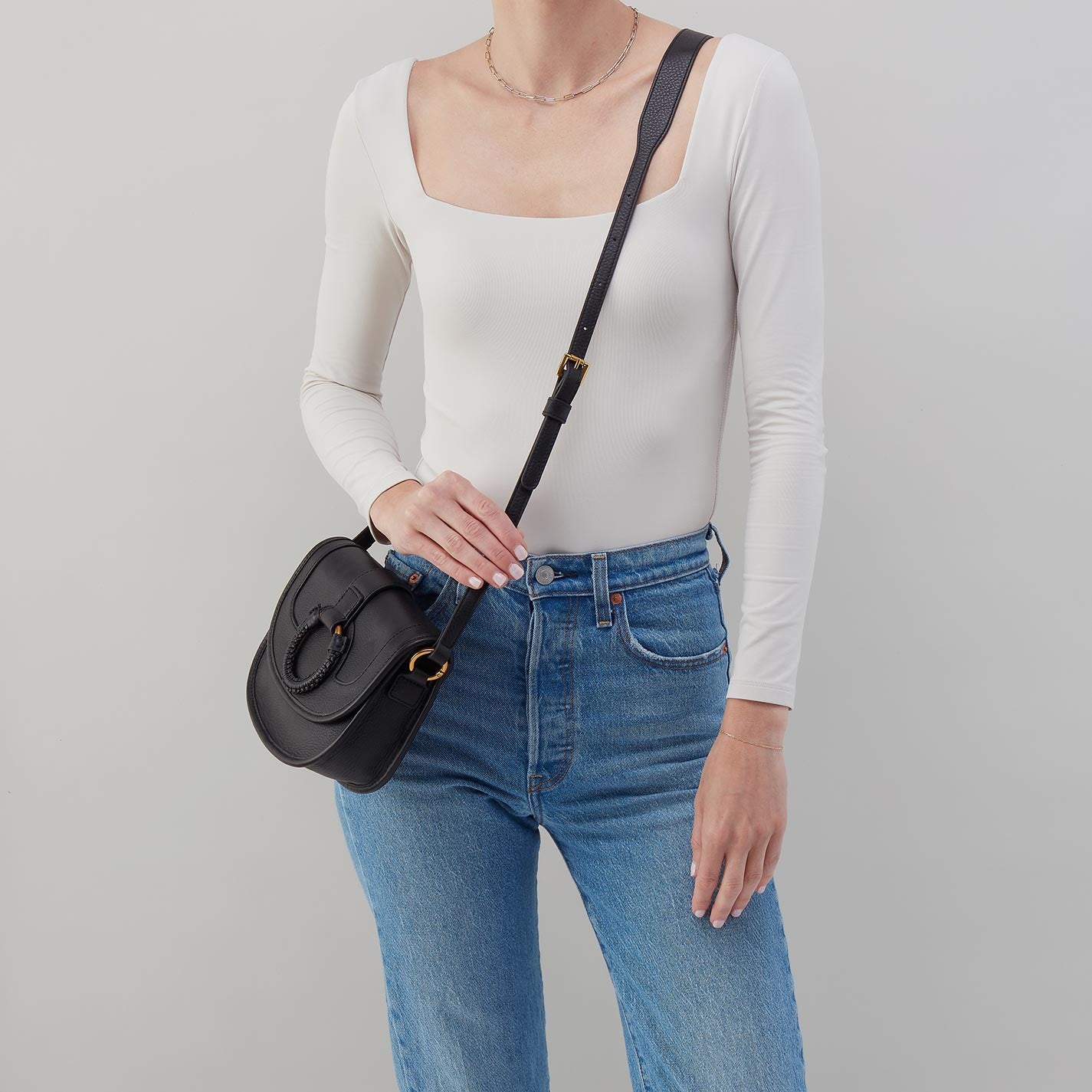 Kiva Small Crossbody in Pebbled Leather - Black - Image 3