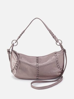 Opal Mini Shoulder in Metallic Leather - Pewter Spur