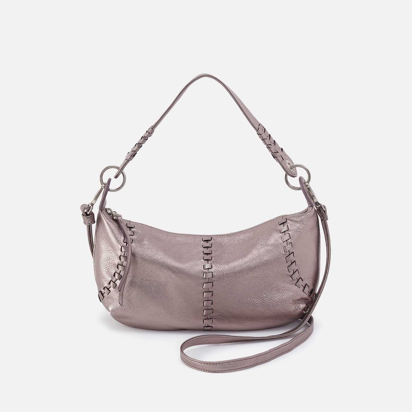 Opal Mini Shoulder in Metallic Leather - Pewter Spur