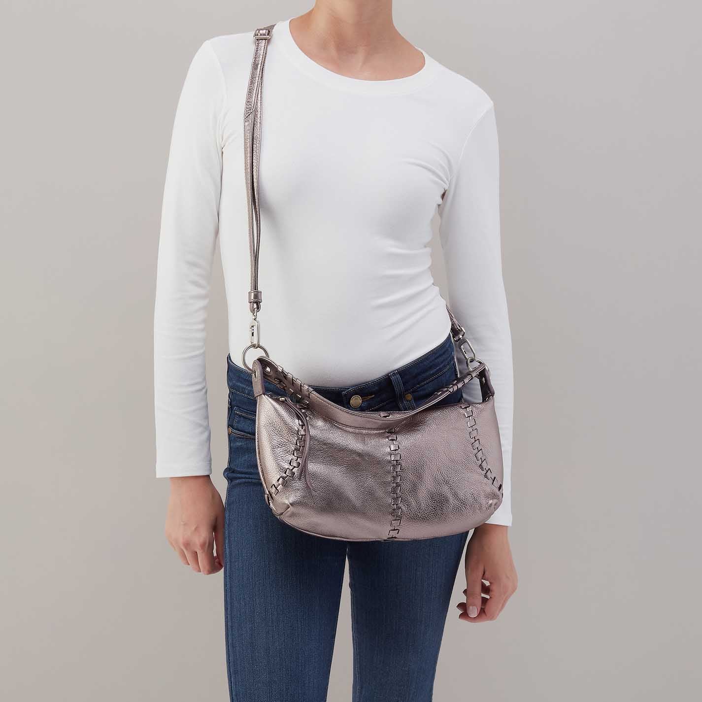 Opal Mini Shoulder in Metallic Leather - Pewter Spur - Image 2