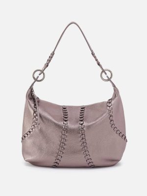 Opal Shoulder in Metallic Leather - Pewter Spur