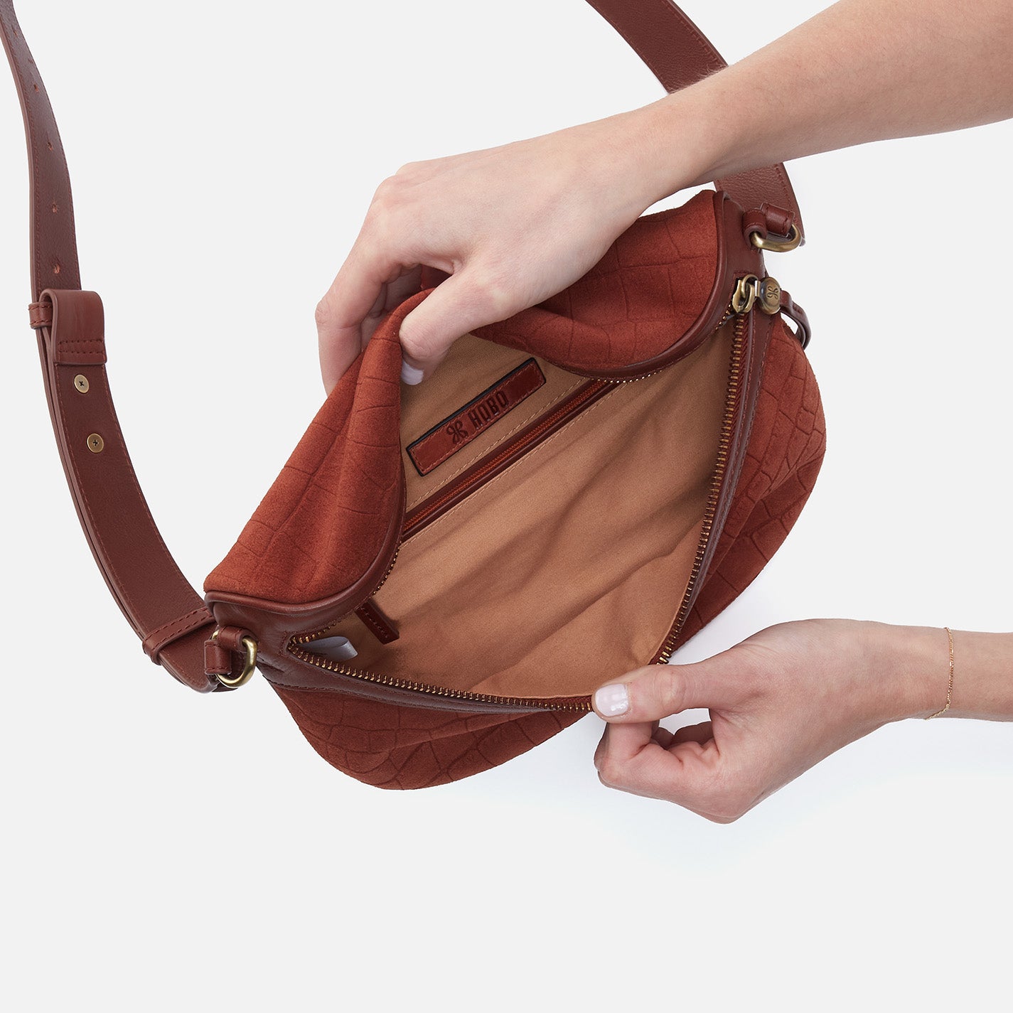 Juno Belt Bag In Suede - Sequoia Croc Emboss - Image 3