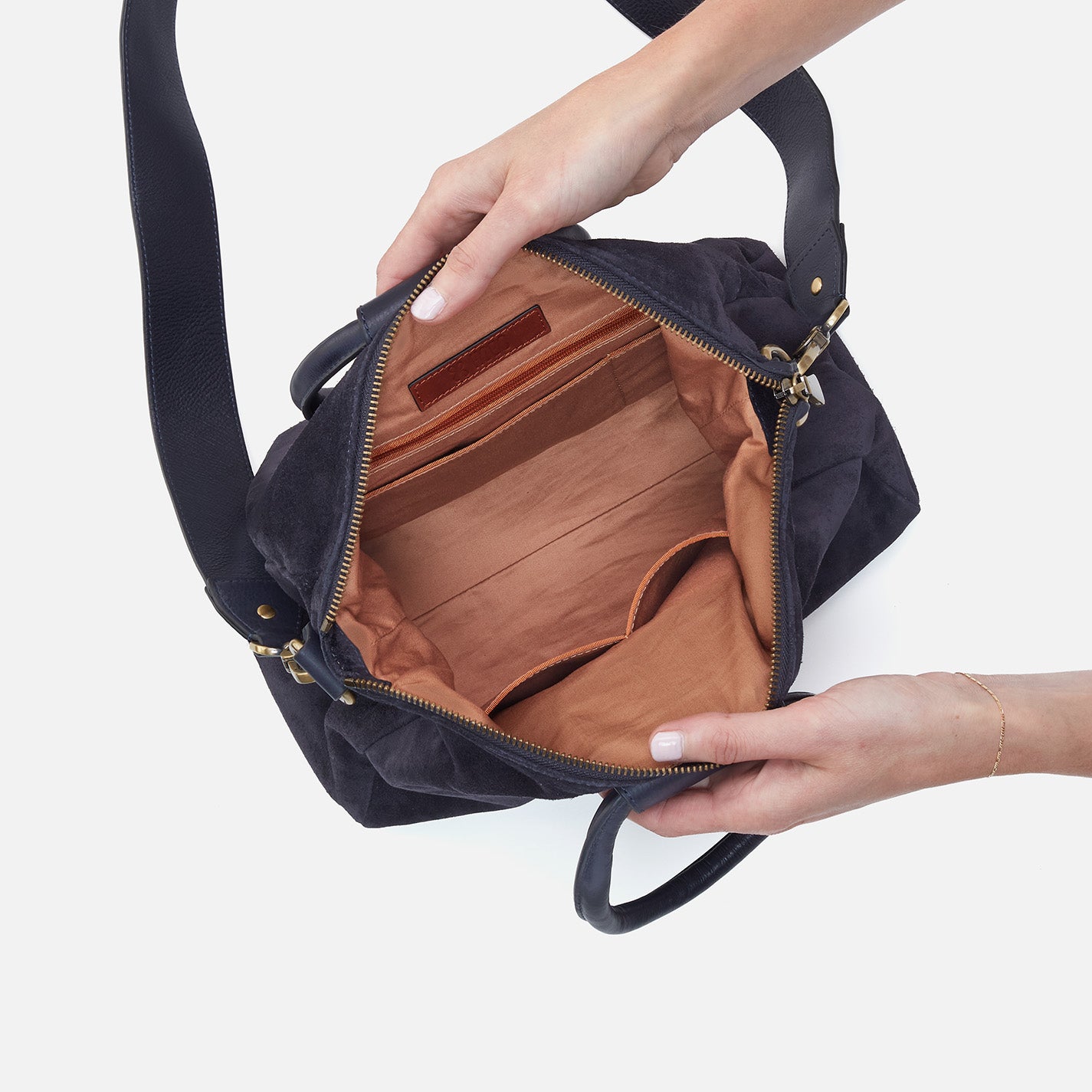 Sheila Medium Satchel in Suede - Navy - Image 3