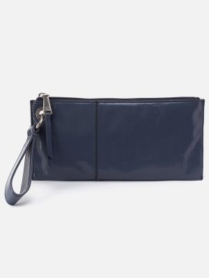 Vida Wristlet In Polished Leather - Blue Stone