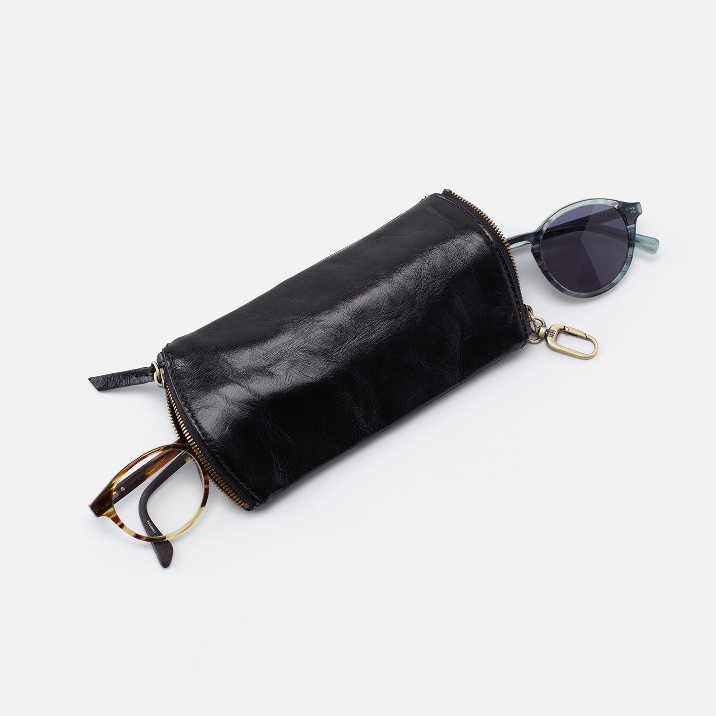 Spark Double Eyeglass Case in Polished Leather - Black - Image 3
