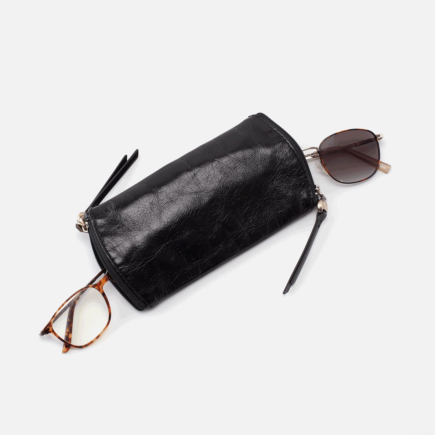 Spark Double Eyeglass Case in Polished Leather - Black - Image 5