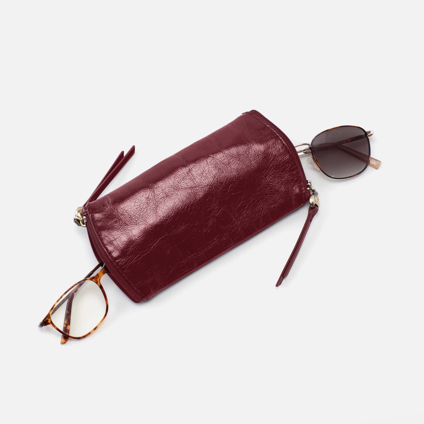 Spark Double Eyeglass Case in Polished Leather - Saddleberry - Image 2