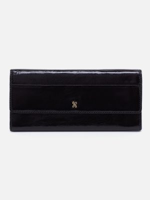 Jill Large Trifold Wallet In Polished Leather - Black