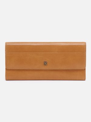 Jill Large Trifold Wallet In Polished Leather - Natural